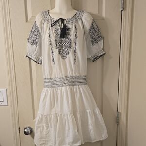 Lauren Ralph Cotton Embroidered Smocked Dress